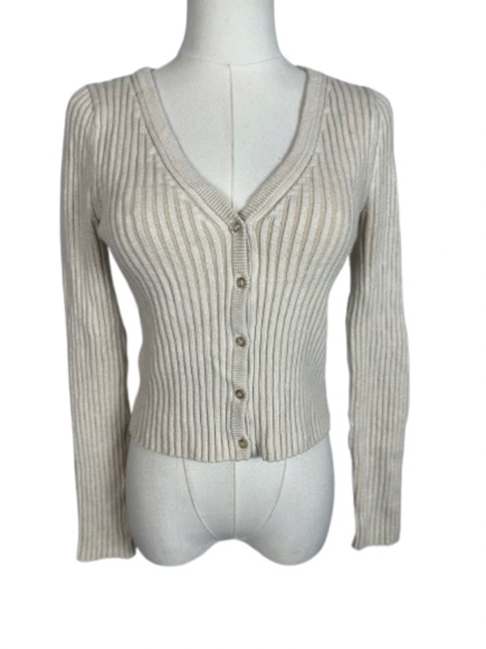 🌟 SALE 🌟 GAP Cream Ribbed V-Neck Button-Front Sweater Size S